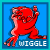 Two side-by-side animated frames of a red cartoon character against blue background with "WIGGLE" text below each frame.