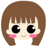 Two side-by-side cartoon-style character faces with brown hair, black eyes, pink cheeks, and white collars; one face has a closed mouth smile while the other shows an open mouth.