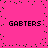 A static image with a bright pink background, black pixelated text reading "GABTERS" repeated four times, and scattered green square pixels forming a border.