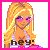 Two pixel-art figures with pink borders; left figure has blonde hair and sunglasses, right figure has brown hair with blue flower accessory.