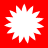 Four identical white starburst shapes on a solid red background, arranged in a two-by-two pattern with equal spacing between them