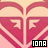 Pixelated red and pink heart-shaped icons with white chevron patterns, featuring 'IONA' text in black and beige boxes.