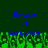 Pixelated text reads "Bruce is awsome" in blue on a dark green background with green pixelated shapes below.