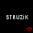Pixelated text 'STRUZIK' appears twice on a black background with red heart symbols below each instance.