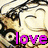 four distinct images each featuring the word 'love' in bright pink text over various backgrounds including anime-style characters, a game controller, and a boombox