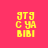 Yellow pixelated text on pink background with green bars shifting across the image in four distinct positions.