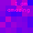 Pixelated text "I am amazing" repeated four times on a purple and blue checkered background with no visible motion.