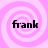 Four identical display the word 'frank' in black pixelated text over pink spiral backgrounds, arranged in a