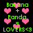 Green text and pink hearts on black background with repeated 'Banana + Panda = LOVERS<3' text across two identical