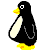 Pixelated penguin character with yellow beak and feet, shown in multiple poses including side views and front-facing expressions.