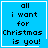Blue square with black pixelated text reading 'all i want for Christmas is you!' and a white pixelated heart in the bottom-right corner.