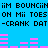 Blue background with black text repeating 'iim BOUNCiiN iim BOUNCiiN ON Mii TOES ON Mii TOES -CRANK DAT -CRANK DAT' and pink horizontal bars in two