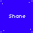 Blue background with white stars and repeated 'Shane' text in pixelated font, featuring a gray rectangular overlay on the right side.