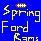 Pixelated blue background with white text reading 'Spring Ford' and partial letters below, featuring a small brown-and-white pixel block near the top center.