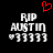 Black background displays two identical pixelated text blocks with 'RIP AUSTIN' and heart-eyes emoticon, one featuring a red heart above it.