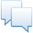 Two overlapping light blue speech bubbles with darker blue outlines on a gray background, rendered in pixelated style.