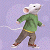 A pixelated animated contact sheet showing a mouse character in motion on the left and green text logo on the right against a gray background.