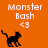 Pixelated black cat icon with orange background, white text "Monster Bash <3" above, and gray area on right side.