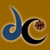 Blue and black stylized letters 'd' and 'c' with a brown circular detail on a golden checkered background.