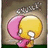 Pixelated yellow character with pink hair and white eyes, standing against a brown background with green base.