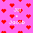 Pixelated pink background with red heart shapes and repeated white text reading "Jill + Jacob" in a pattern