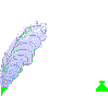 Animated sequence of a light blue feather with green outline and base, transitioning through multiple states with green text beneath it.