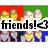 Pixelated image with red and green background sections, multiple stylized figures, and bold black text reading 'friends! <3' across the center.