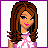 A 3x3 contact sheet of pixel art frames showing a cartoon woman with brown hair and pink clothing, paired with changing pink text phrases on white backgrounds.