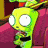Animated contact sheet of a green cartoon alien character in various poses against red seats and wooden railings, with visible pixelation and dithering effects.