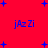 Red background with blue plus signs and repeated text 'jAz Zi' in blue font, static image.