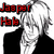 Pixelated black-and-white anime-style character with red text overlays on a split background, showing two distinct poses with text changes.