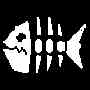 fish skeleton icons in grayscale, with some frames showing fragmented or distorted versions against a black background