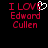 Red pixelated text "I LOVE Edward Cullen" on black background with white heart symbol replacing 'O' in LOVE in first frame.