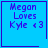 Four blue square display "Megan Loves Kyle <3" text with a heart symbol in the top-right and a star symbol in the bottom-right