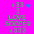 Pixelated green text on bright pink background with blue animated symbols above and below the text block.