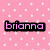 Pink polka-dot background with two pixelated text labels 'brianna' and 'nicolee', the latter followed by a small purple square.