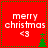 Red square icon with green dotted border displays "merry christmas" text and heart symbol, alternating between two green tree positions.