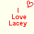 Red pixelated text 'I Love Lacey' with a red heart symbol above the 'I' on a light background.