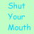 A 3x3 contact sheet of animated frames showing a text-based animation with alternating light blue and black backgrounds displaying the phrase "Shut Your Mouth I just Can't Take it AGAIN AND AGAIN AGAIN!!!" in pixelated font.