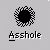 Two identical pixelated black circular icons with white text 'Asshole' below each, displayed side-by-side on a gray background.