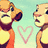 Two cartoon characters face each other with a pink heart outline between them on a light blue background.