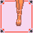 Pixel art of a blonde woman in red dress with text elements on red and pink backgrounds