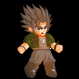 Pixelated character with spiky brown hair in multiple poses including standing, crouching, and animated motion effects against black background.