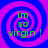 Four identical spiral patterns with blue and magenta concentric rings, each containing green text reading 'im so virgin!' in a pixelated font.