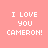 Four pixelated text in a display "I LOVE YOU CAMERON!" with distinct background colors