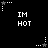 Black background with white pixelated text "IM HOT" repeated across the image, surrounded by small star-shaped and dotted line elements in various positions.