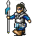 Pixelated character in blue and silver armor holding a staff with a blue gem, standing against gray background.