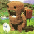 Pixelated brown cartoon character with large mouth, black sunglasses, and dark shorts stands on green grass holding a white object.