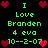 Pixelated green text and red hearts on black background, repeating 'I Love Branden 4 eva' with date '10--2-07', arranged in two mirrored vertical