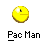 A 5x5 contact sheet of Pac-Man animated frames showing yellow character mouth states, cherry power-ups, blue ghosts, and score popups on a gray background with white dots.